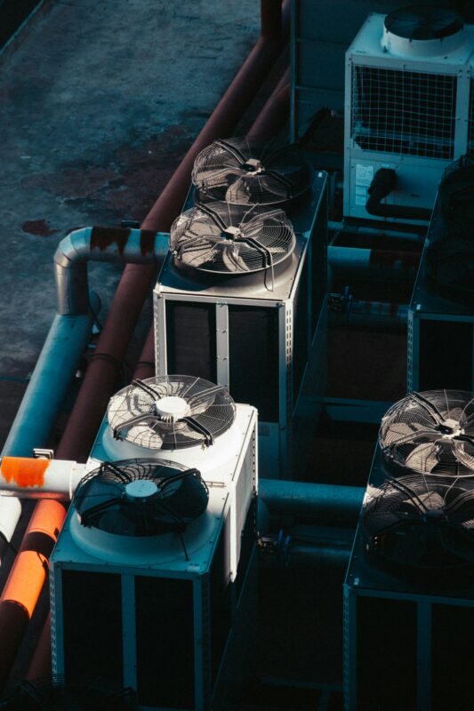 Row of air conditioning condensers